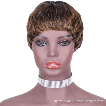 Vigorous Pixie Cut Real Full Machine Brazilian Human Hair For Woman Short Finger Wave Natural Fluffy Wigs